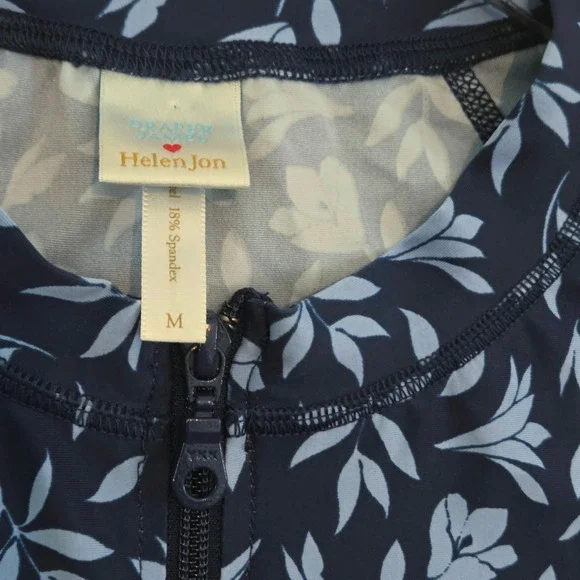 Draper James x Helen Jon Womens Navy Blue Floral Full Zip Rash Guard Swim Top M - Picture 4 of 8
